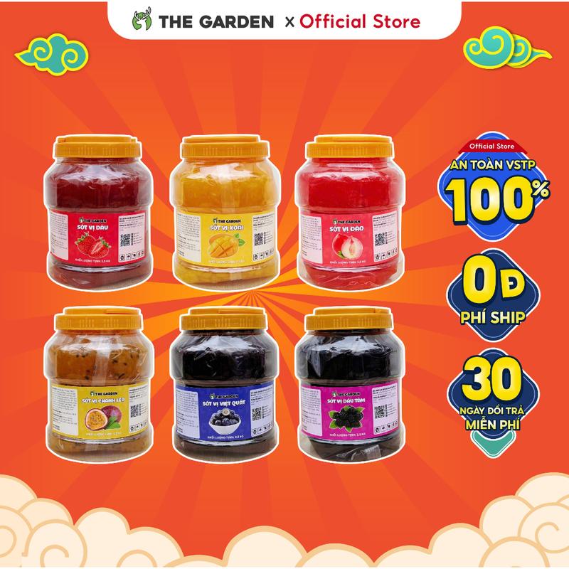  Mứt sốt sinh tố THE GARDEN hộp 2.5kg hương vị Dâu Xoài Đào Chanh leo Dâu Tằm Việt Quất 