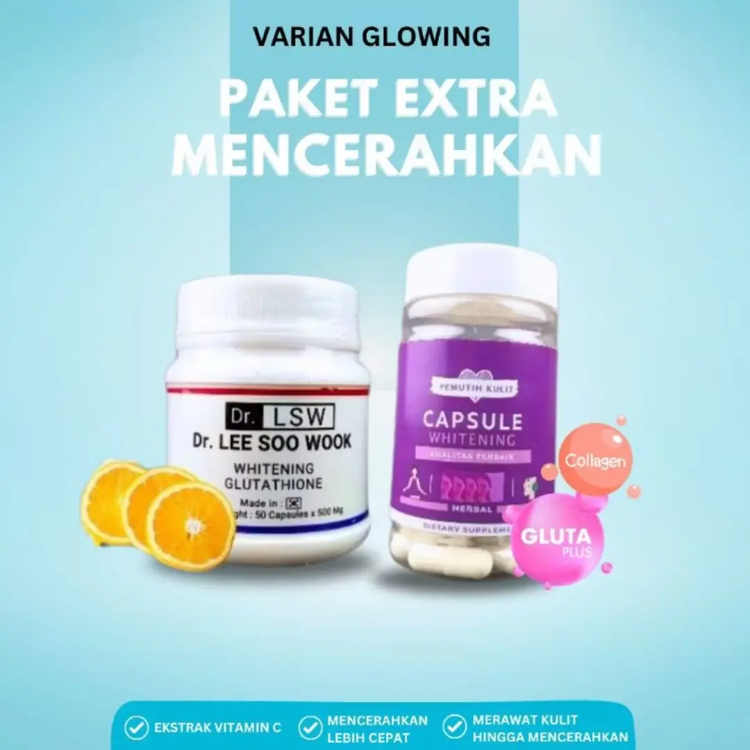 DR LSW + platinum whitening UNGU Suplemen Pemutih Badan ampuh dipadukan dengan glumony kapsul collagen yang efektif mencerahkan dan Memutihkan kilit secara menyeluruh