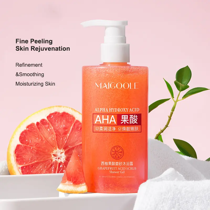 【SG Seller】MAIGOOLE Grapefruit Fruit Acid Scrub Body Wash 300ml Gentle Exfoliation Clarifying Peel Rejuvenating &Translucent Skin Care Moisturizing Skin Body Care Skin Repair Cosmetic Moisturizer Moisture Cleanser Moisturize Cleansing shower  products