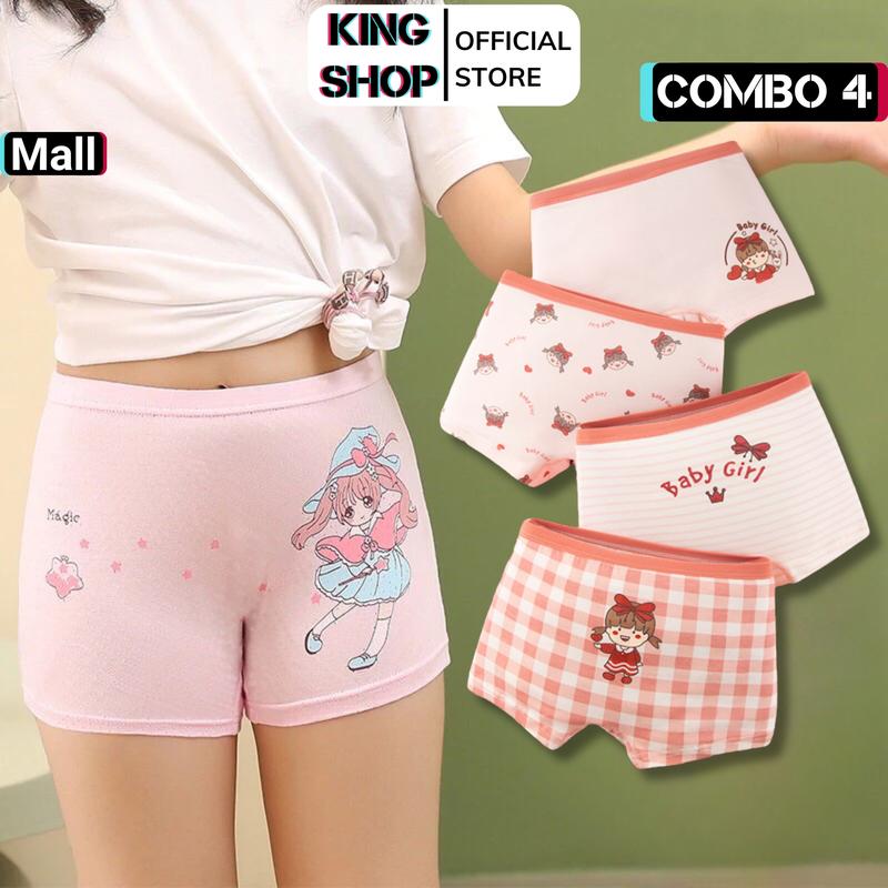 Set 4 quần chip bé gái (size từ 7-47kg) nhiều mẫu, chất liệu cotton an toàn cho da nhạy cảm - Quần lót cho bé quần chip dạng tam giác và quần lót đạng đùi -- KING SHOP quanchip be quanchi ptreem đồ lót một mảnh màu xám 9-10 năm đồ lót sét quần chíp bé gái