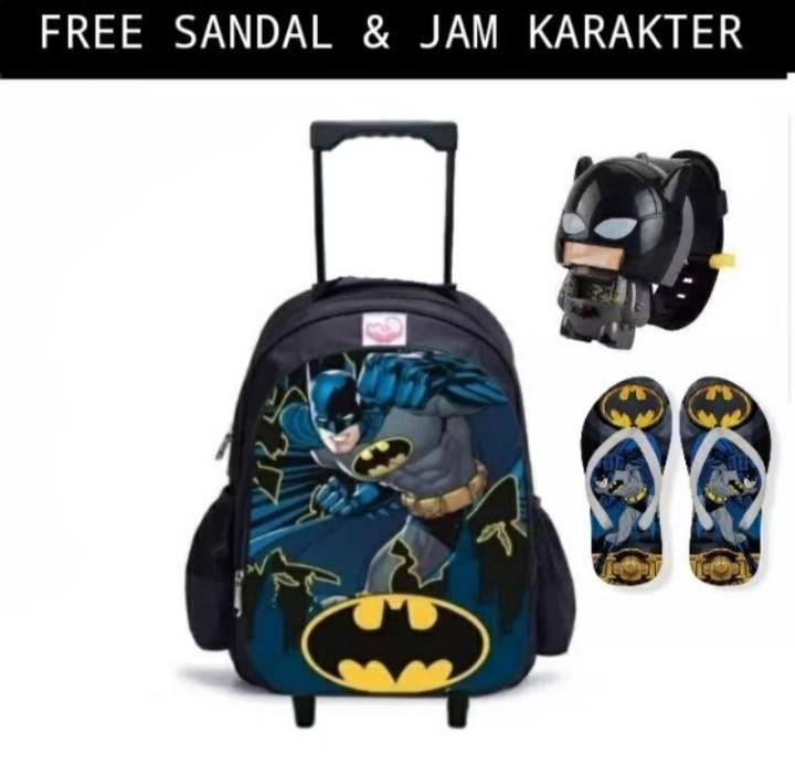 Product Introduction of COD/ Paket Hemat 3in1 Tas Ransel Troli Anak Laki-laki/Ransel Troly Superhero Free Jam Tangan Dan Sandal spon 2