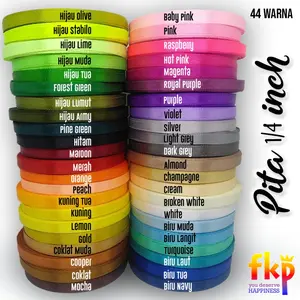 FUN KIDS PARTY Pita Kain Satin Ukuran 1/4 inch - 44 Warna Paling Lengkap, Pita Satin 0.25" Panjang 25 Yard