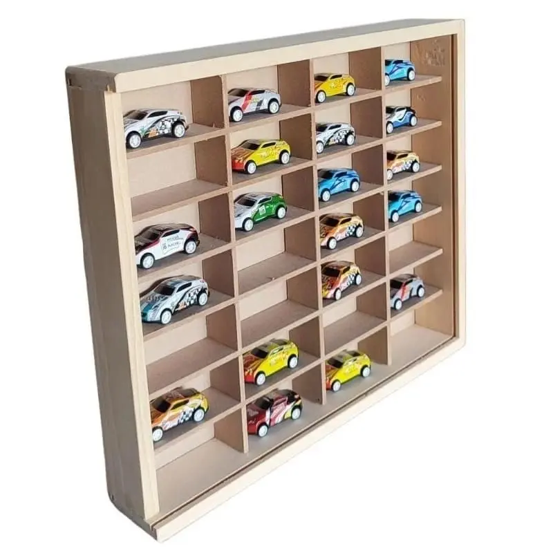 Rak Hotwheels Kayu Pinus Oven/Kering 28 Slot dengan Penutup Dinding