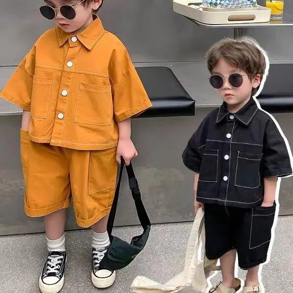 Boys Short Sleeved Summer Clothes New Shirt Korean Version Children's Handsome Tooling Trendy Suit