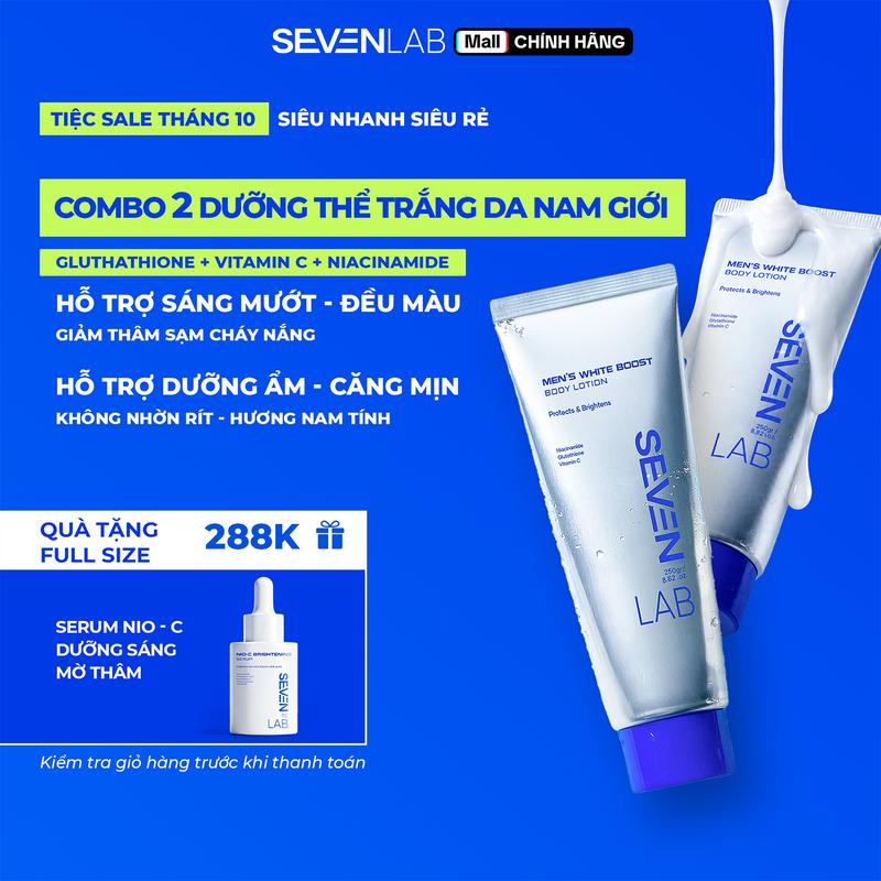 Dưỡng Thể Trắng Da Nam Giới - Hỗ Trợ Làm Sáng Mướt Đều Màu - Không Nhờn Rít - Dưỡng Ẩm Bảo Vệ Da Tối Ưu SEVENLAB 250g - Chăm Sóc Da
