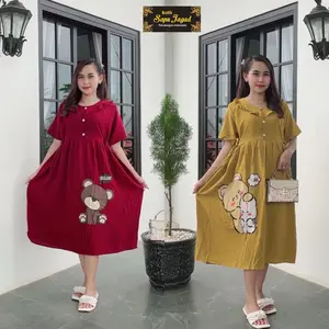 DASTER BEAR terbaru LD 120 Busui Rayon Premiun tebal Adem  Busui Viral Kekinian Kain Cantik Dress Bumil Rempel Kancing