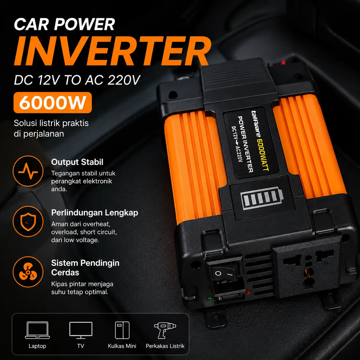 Taffware Power Inverter Mobil DC 12V to AC 220V 6000W - Q6000