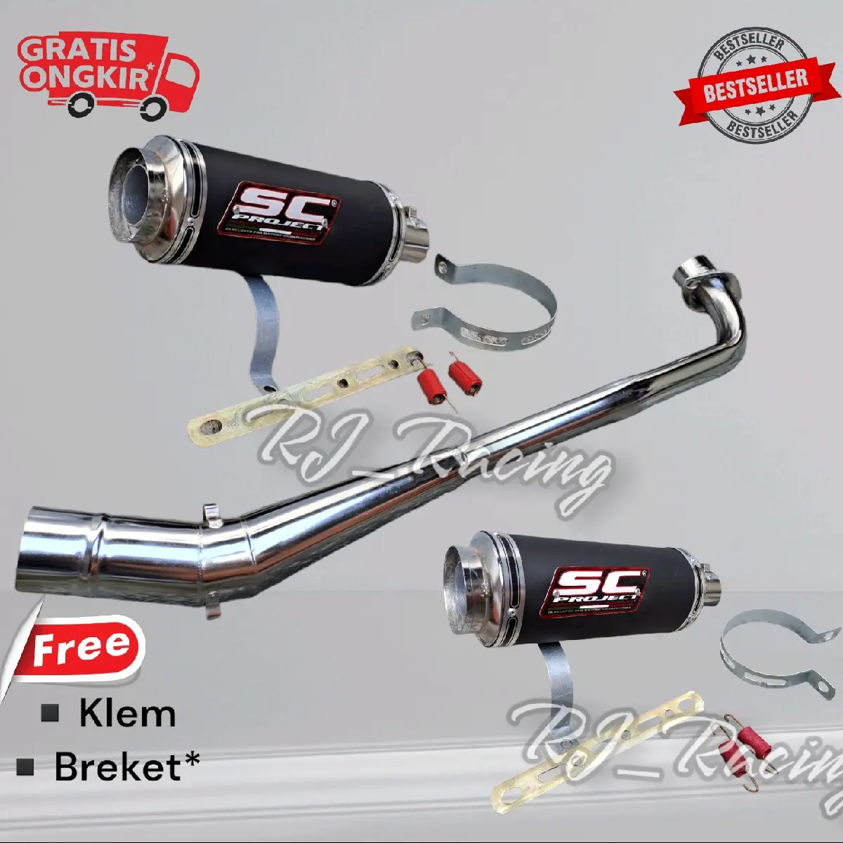 Knalpot Racing SC Project Black Jupiter, Supra, Vega, Kharisma, Blade, Revo, Kirana, Shogun, Astrea, Smash, Supra 125 (motor bebek)