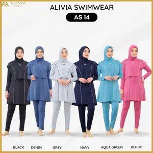 Alivia House Baju Renang Muslimah AS14 Syari Poly Spandex Dewasa Wanita Muslim Perempuan Remaja Swimwear Hijab Alivia House Swimwear AS 14 Panjang dengan Sun Protection dan Hijab Menyatu