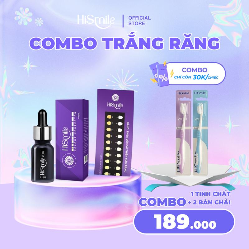  Combo trắng răng HiSmile V34 + 2 bàn chải siêu mềm | Whitening Serum Set for Bright & Healthy Smile 