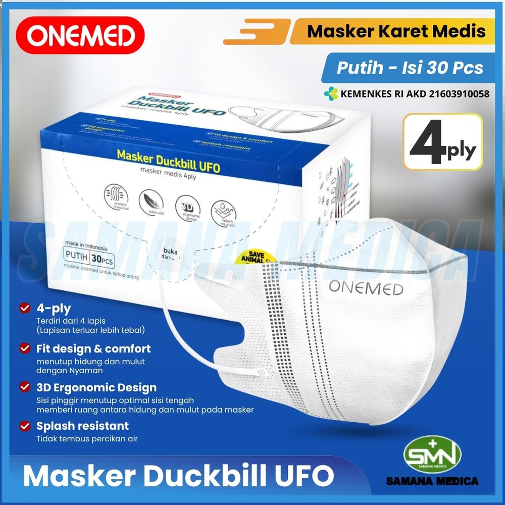 ONEMED - Masker Duckbill UFO 4ply - Masker Karet Medis Putih - Box Isi 30 Pcs