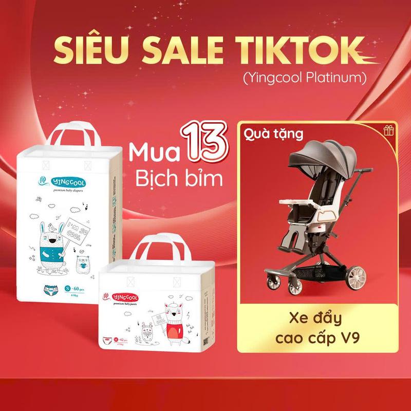 [Tặng Xe đẩy cao cấp V9 - Combo 13 Bịch ] Bỉm YINGCOOL Size NB64 /SD60/MD56/MQ50/L48/XL44/XXL42/XXXL40