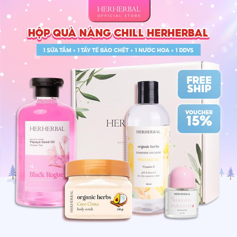 Hộp Quà Nàng Chill Herherbal - DDVS nữ Sữa tắm nước hoa Tẩy tế bào chết nước hoa tặng người yêu sinh nhật cho người yêu