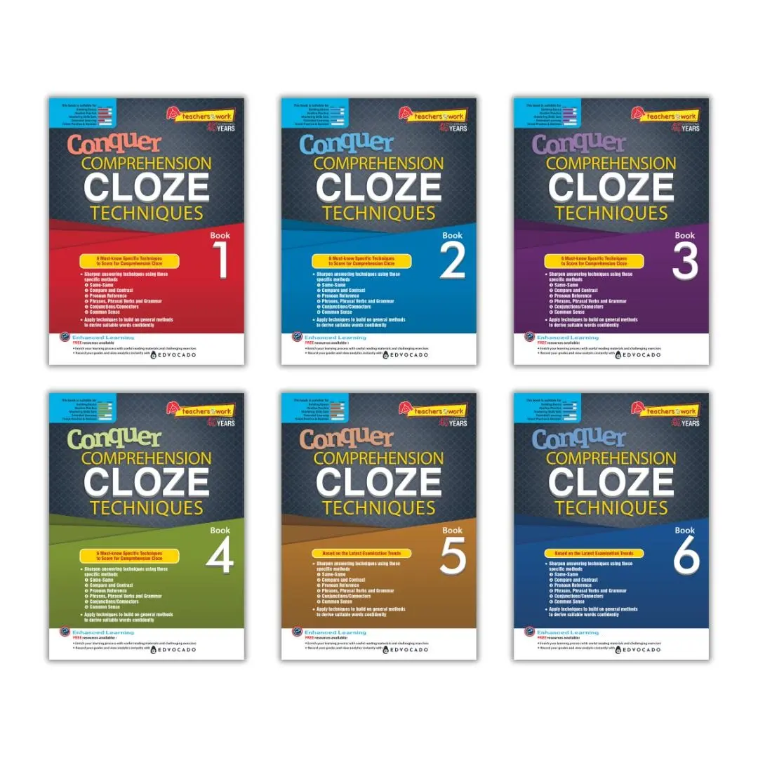 Conquer Comprehension Cloze Techniques Book 1 - 6 | Skill-based | Primary English School Assessment Books - SAP