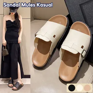 Sandal Wanita / Sandal Slip On Wanita Kekinian / Sandal Wanita Terbaru 2026 / Sandal Wanita Buckle Stylish