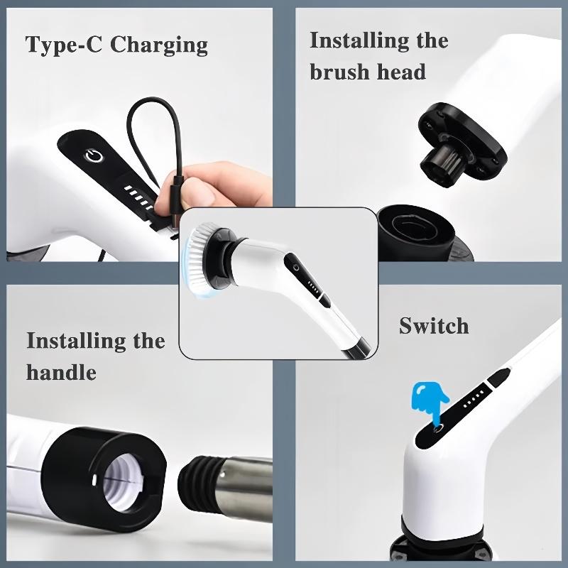 7 Replacement Brush Heads Electric Rotary Scrubber with Extended Handle and Rechargeable Battery 5