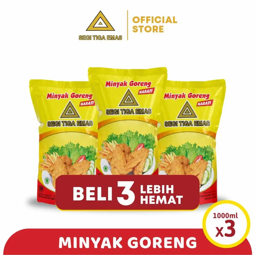 Minyak Goreng Segi Tiga Emas Multipack 1 Liter ( 3 Pcs )
