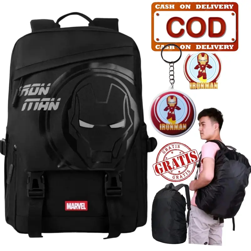Tas Ransel Sekolah Anak SD Kepala Otot Iron Man Captain Spiderman Kanvas Fashion Bag 6