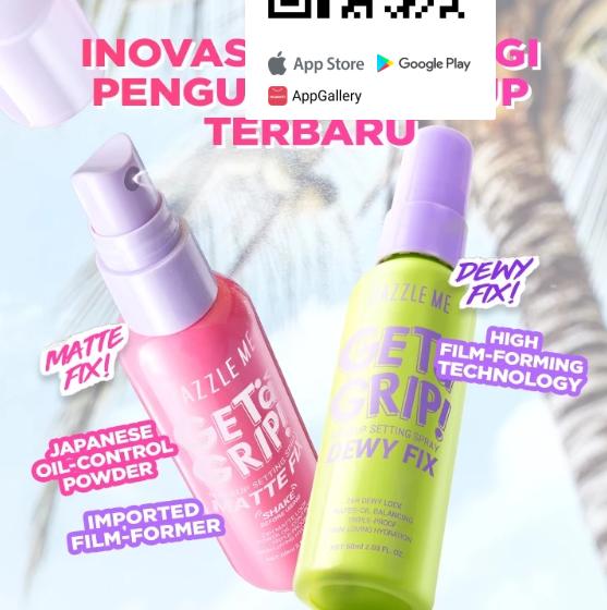 Dazzle Me Get a Grip! Makeup Setting Spray Dewy Fix Tahan Lama 24 Jam Melembabkan untuk Semua Tipe Kulit dengan 4x Hydrating Formula & Primer Air Ringan