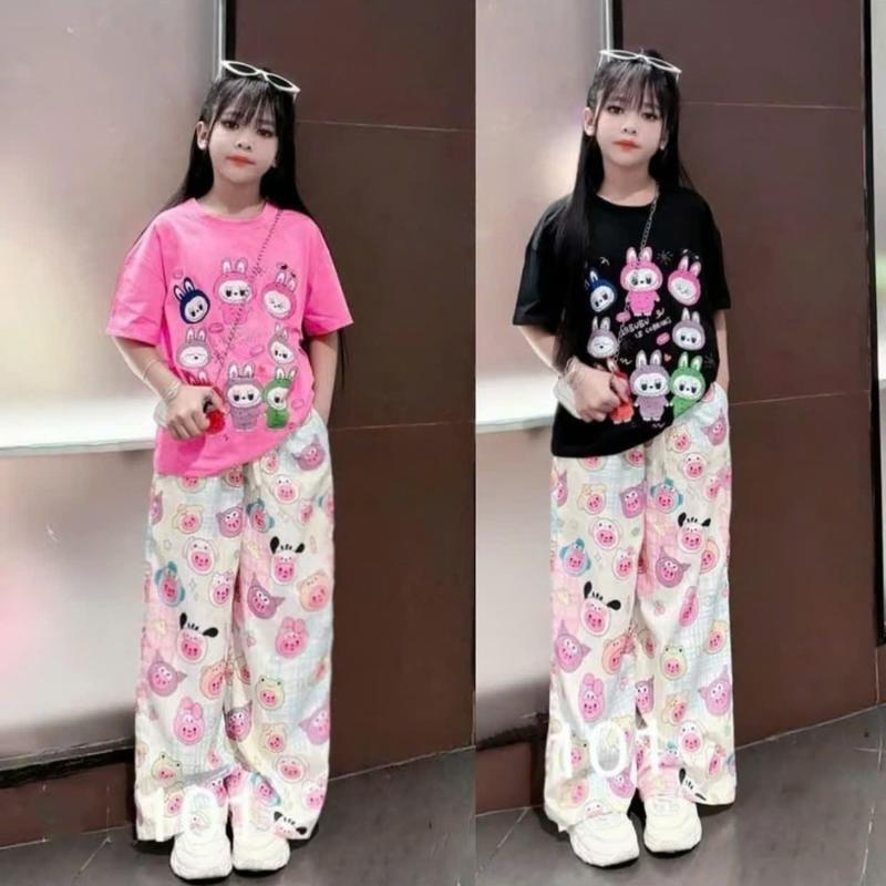 [COMBO 3 BỘ] SÉT BỘ QUẦN DÀI VÀ ÁO PHÔNG IN HÌNH LABUBU DÀNH CHO BÉ GÁI 13-43KG CHẤT LIỆU COTTON SU THOÁNG MÁT MỀM MỊN , BỘ QUẦN DÀI KÈM ÁO CHO BÉ THÍCH HỢP MỌI HOẠT ĐỘNG MÙA HÈ ống rộng