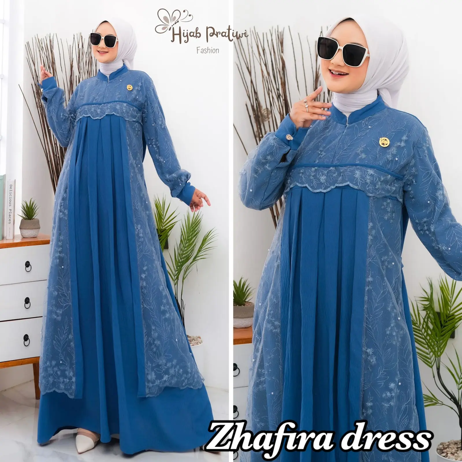 Zhafira Dress Gamis Terbaru 2023 Crinkle Mix Brukat Tile Viral Kekinian Muslim Wanita Airflow Mewah