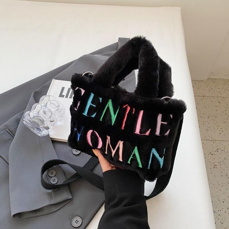 Product Introduction of Large Capacity Shoulder Bags Stylish Plush Letter Painted Messenger Bag Tote Bags for Birthday Gifts 13