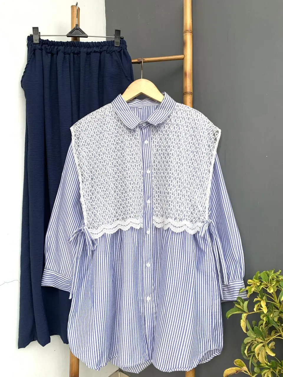 Setelan Arumi Oneset Salur Kombinasi Brukat Premium Setelan Salur Strip Kombinasi Brukat