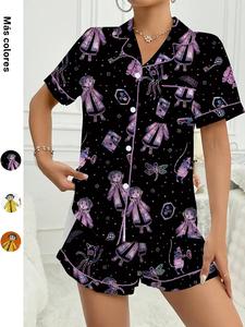 Pijama de mujer con estampado de Coraline, manga corta, ropa de dormir cómoda para descanso y ocio, corte lindo para el verano