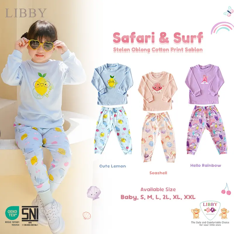 LIBBY Setelan Bayi & Anak Panjang Celana Panjang Cotton Rib Girl Anak Perempuan 0-5 Tahun (1 Stel) - Oblong Cotton Tipis | Giggles Groove | Safari & Surf 0