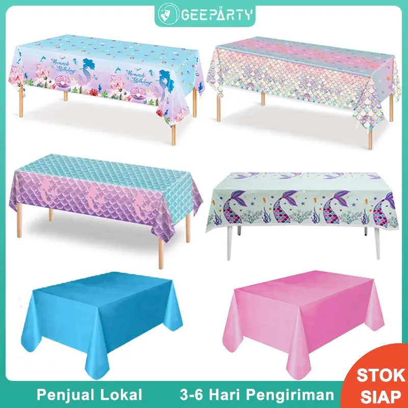 Pesta Tema Putri Duyung Penutup Meja Plastik Sekali Pakai untuk Perlengkapan Dekorasi Pesta Ulang Tahun Anak Perempuan Taplak Biru