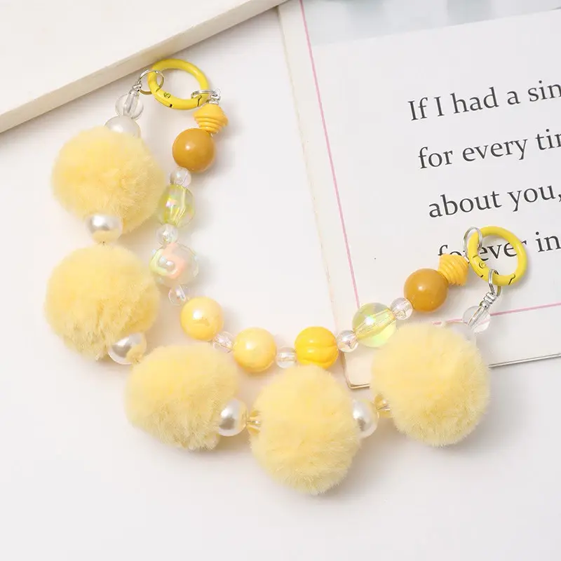 JJ08 Gantungan HP Pompom Ball Strap Phone Bag Charm Gantungan Manik Kunci dan Tas Wanita 1