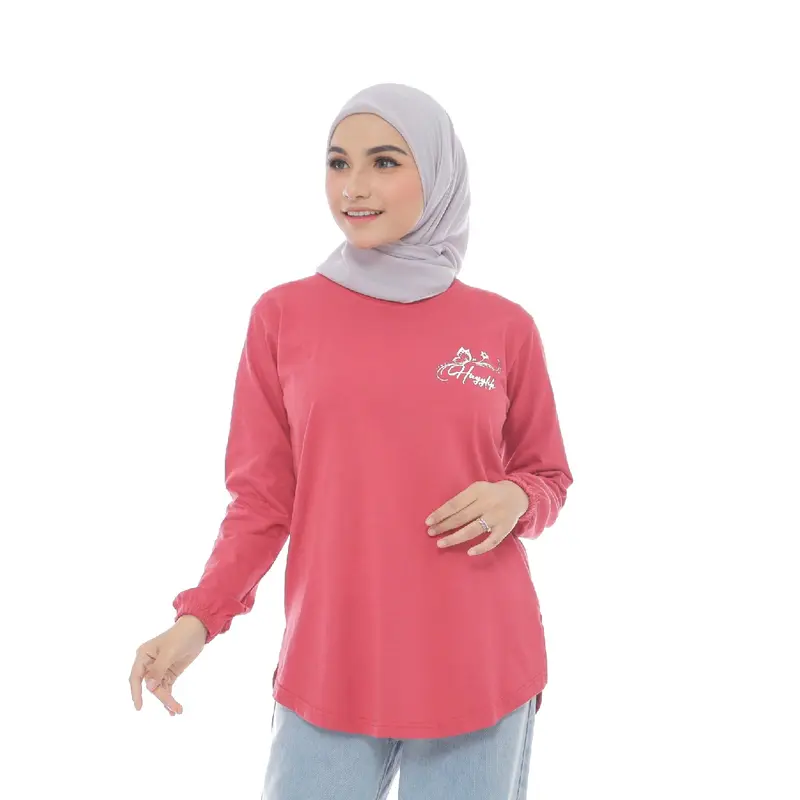 Atasan Wanita Jaya Fashion Top Lengan Kerut Katun Combed Warna Baru - Kaos Panjang Oval Model Hayylik Tanpa Ban Pinggang - Polos, Muslim, Sablon Oversize Basic 8