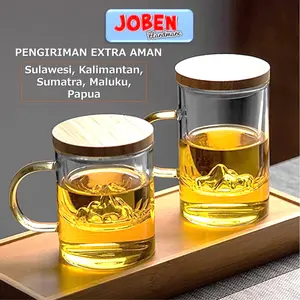 COD Gelas Teh Kaca Saringan Teh Herbal Tea Infuser Glass Tea Maker Gelas Tea Filter Untuk Seduh Herbal Ramuan Jamu dll Kayu Stainless