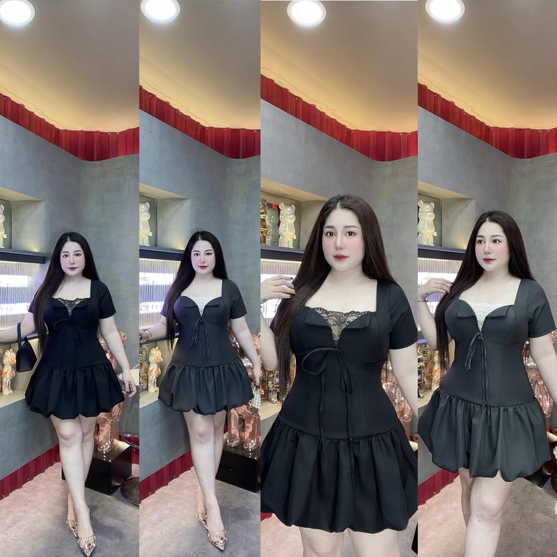 60KG-90kg ĐẦM THIẾT KẾ BÍ CỔ V REN XINH IU BIGSIZE VƯƠNG NGỌC HÂN Thanh lịch SANG TRỌNG Nữ Women Dress đi chơi đi tiệc