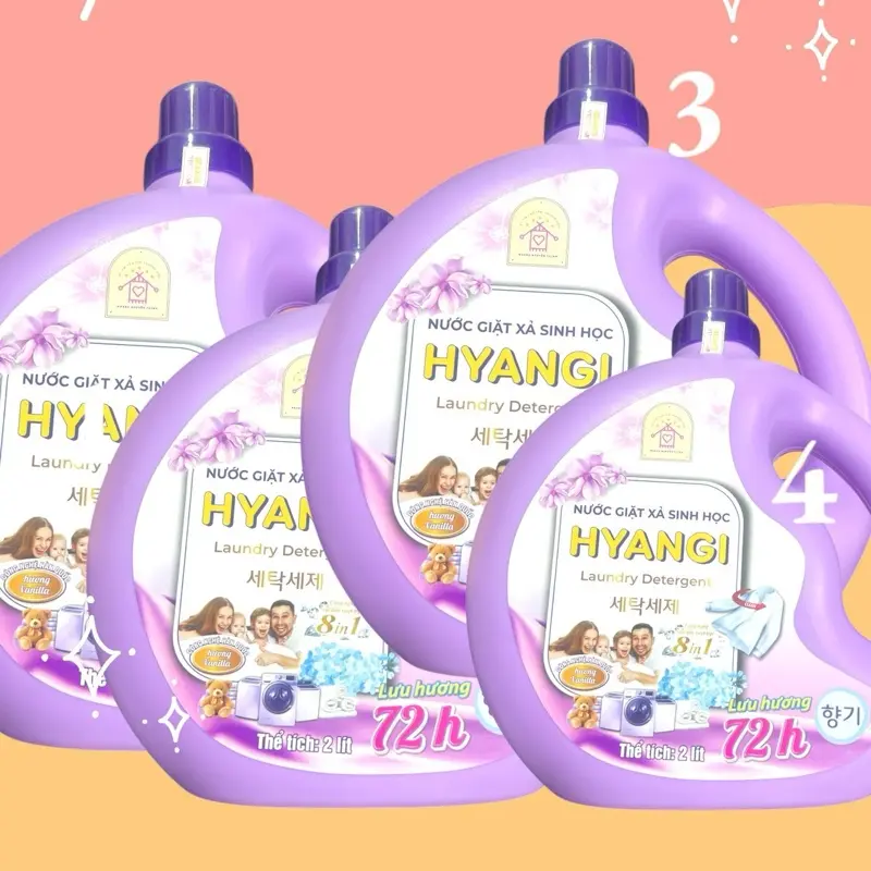 Nước giặt xả sinh học cao cấp HYANGI.Đậm đặc,sạch,thơm,diệt khuẩn,giữ màu,khử mùi hôi,tanh.Hàng chính hãng.2lit 5