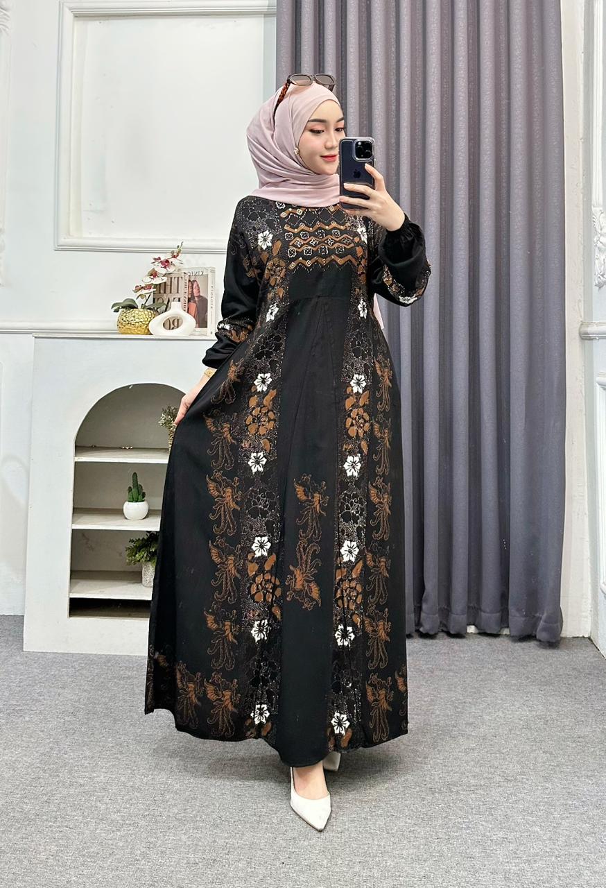 Terbaru Pakaian Wanita Gamis Rayon Super Premium New Motif Sintia Abstrak Karet Muslim Tebal Dress
