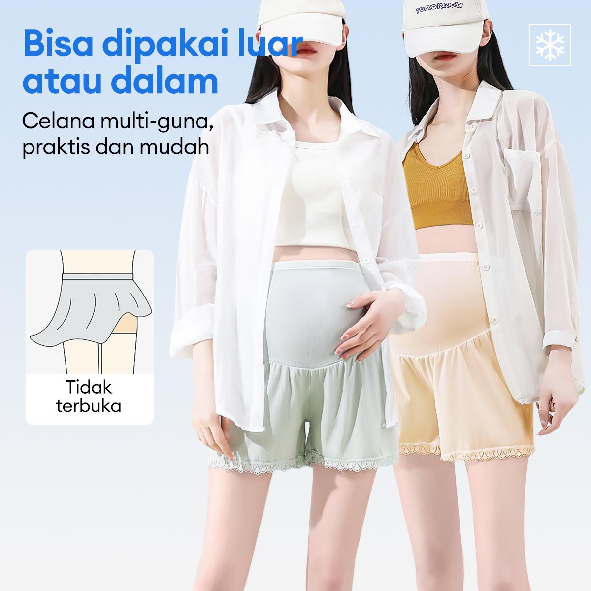 Angel Mommy Celana Keselamatan Bersalin Es Sutra Renda Penyangga Perut Pinggang Tinggi Ukuran Plus Musim Panas Celana Pendek Bernapas Tipis Keren Celana Bersalin 3 Titik 223