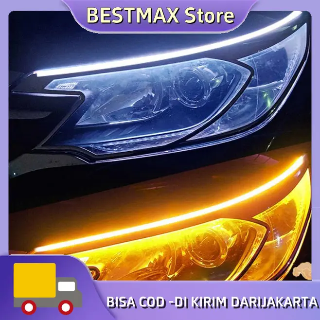 2 buah 45cm/60cm Lampu LED DRL Car Daytime Running Light Strip Air Fleksibel Lampu LED Alis Tempel DRL Mobil Motor Sein Running Grade A+ Sen Rem Mundur Flexible VINYX Welcome Mode