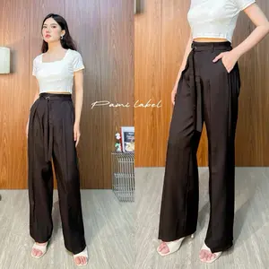 Pami - Celana Wanita Model High Waist dengan Desain Wide Leg dan Detail Belt - Cocok untuk Gaya Casual dan Formal