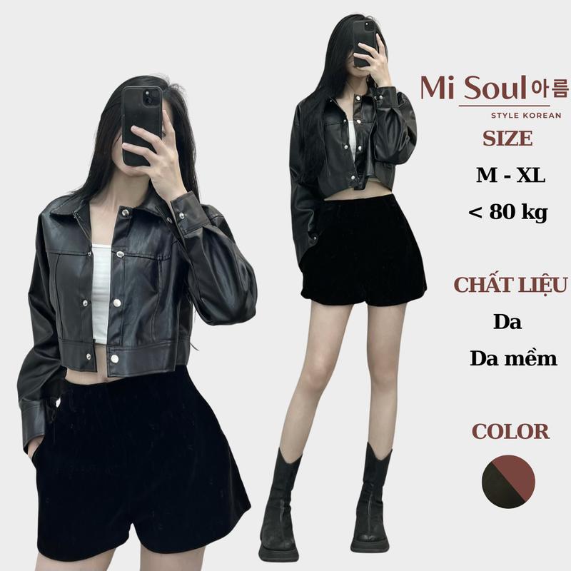  Áo Khoác Da Croptop From Rộng Nữ Dài Tay MiSoul Áo Khoác Da Cúc Bấm 204 - 484 Jean Jacket Women Bò Đen 