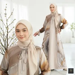 Arunika Marble Abaya Bahan Sabrina Motif Marmer Seruti Babydoll Depan Belakang Bermotif