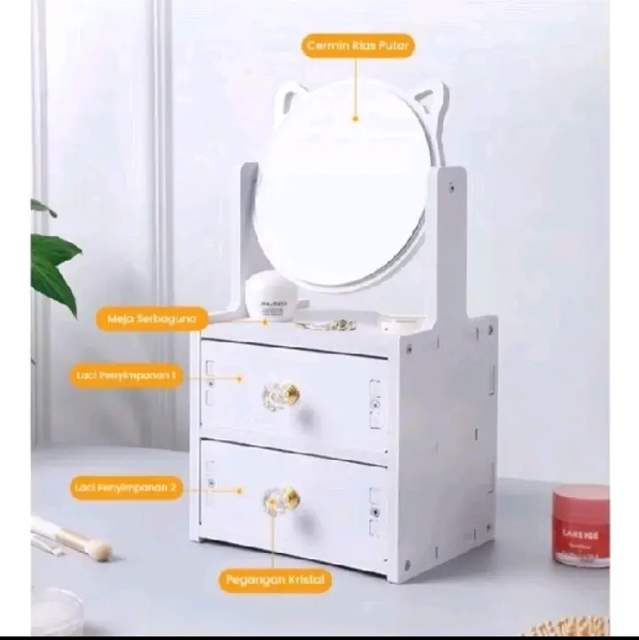 Tempat Kosmetik 2 Susun dengan Cermin - Model Terbaru untuk Penyimpanan Kosmetik yang Efisien 1