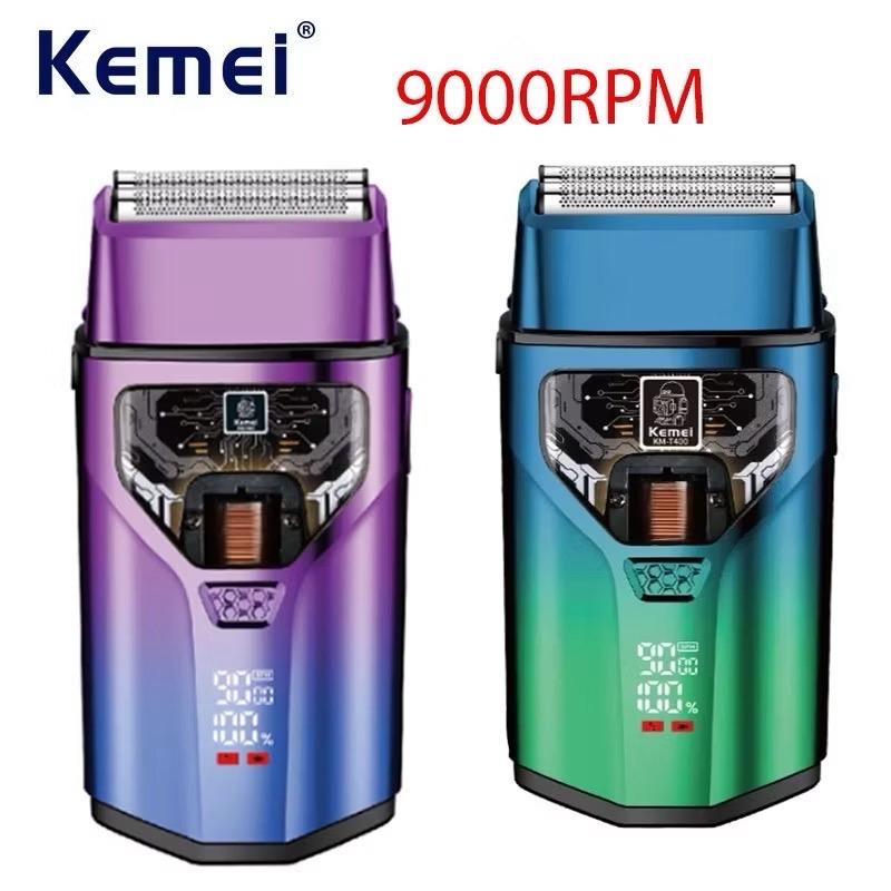 Máy cạo râu KEMEI KM-T400 dành cho nam Giấy kép 9000RPM 5W Động cơ từ tính Màn hình LCD Máy cạo râu chuyên nghiệp Máy cạo râu điện Tiếng ồn thấp Sạc nhanh Chống nước hoàn toàn