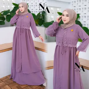 Na Fashion - ZAFIRA Dress Gamis Trendy Bahan Crinkle Mix Brokat Cantily Anggun Mewah Cantik Elegant