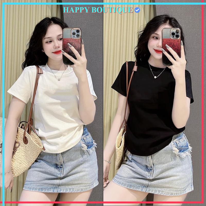 Áo Thun Trơn Nữ BORIP TRƠN Form Babytee Dáng Ôm, 35~55kg , Cotton Mềm Co Dãn 4 Chiều Top Cổ Tròn Women