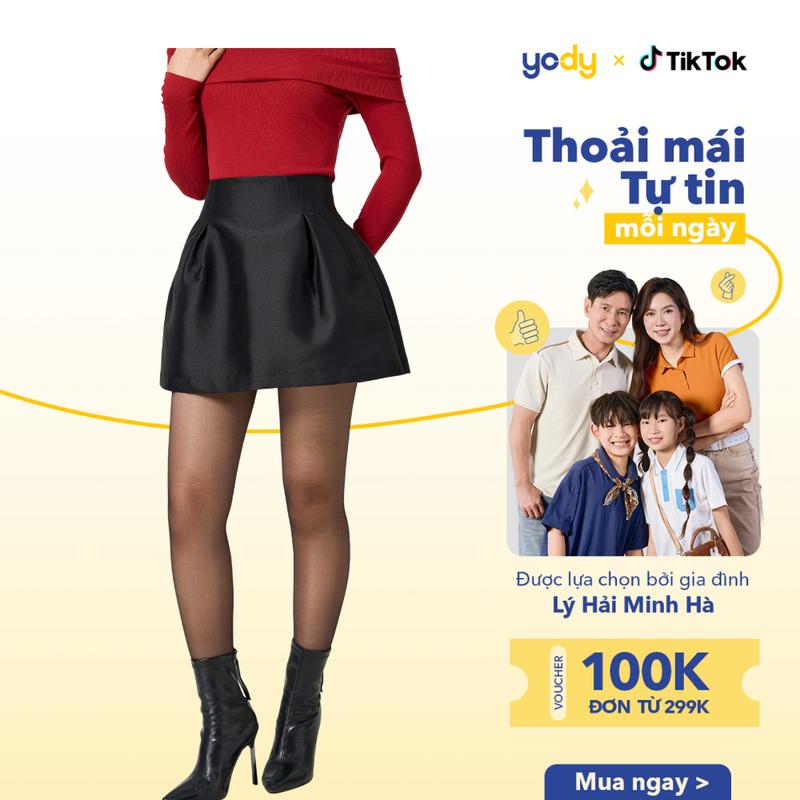 Đồng giá LIVE YODY Chân Váy Nữ Dáng Bom Cạp Cao Cơi Túi CVN7179