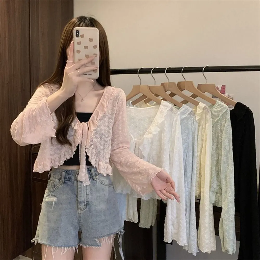 Áo Cardigan Chống Nắng Polyester, Thời Trang, Dài Tay, Áo Dệt Kim Buộc Dây Áo Khoác Len Mỏng Dành Cho Nữ