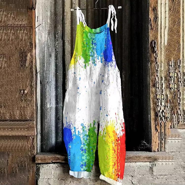 Product Introduction of 2024 Fashion Trend New Women's Comfortable, Casual, Cute, Sweet Street jumpsuit Fashion painted pattern 3D printing sling Retro plus size jumpsuit Strap pants S-5XL 3