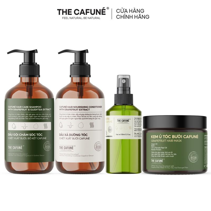 Combo Dầu gội, Dầu Xả Bưởi, Xịt Tóc Bưởi, Kem Ủ Tóc The Cafuné 480ml Dưỡng Tóc