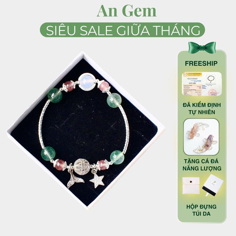 Vòng tay An gem đá dâu tây xanh mix hồng Full charm, lắc tay phối đá tự nhiên phụ kiện nữ đeo tay tinh tế quà tặng sinh nhật giáng sinh Noel Tết Valentine [TẶNG CÁ ĐÁ NĂNG LƯỢNG]